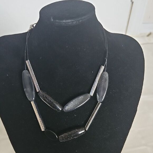 Elegant Black and Silver Layered Choker Necklace - Picture 1 of 16
